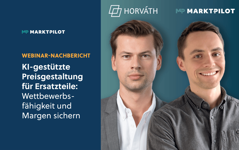Feature image Blogbeitrag: KI-gestützte Preisgestaltung mit Portraitfotos der beiden Webinarsprecher Tim Geyer und Nicolas Spatz